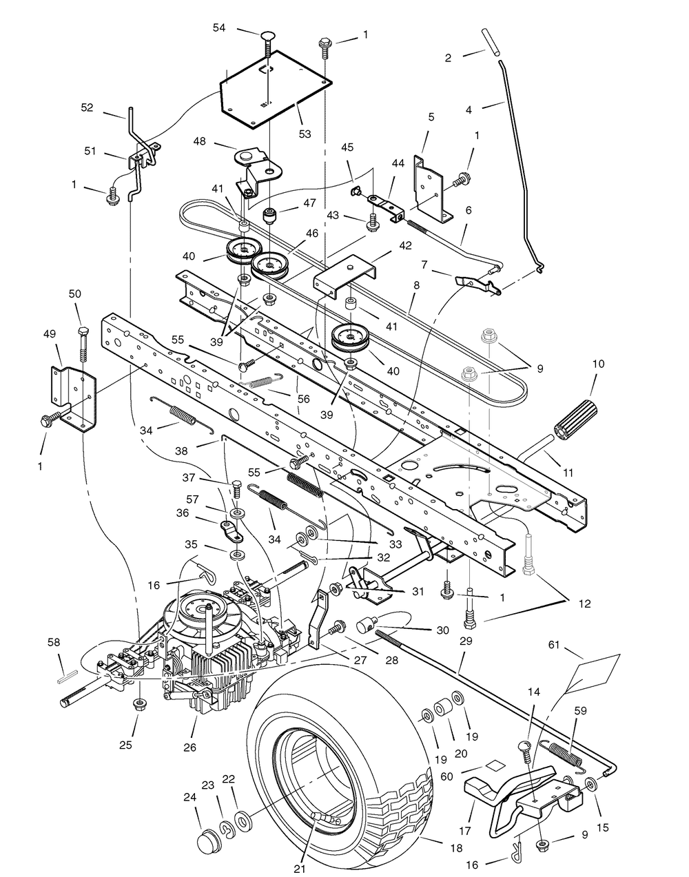 Drive Assembly Diagram and Parts List for 405606X50C 2007 Briggs and Stratton Lawn Tractor